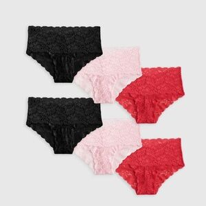 NIB Quince Women's Stretch Lace Cheeky Brief (6-pack) Pink Ruby Red Black Sz M S